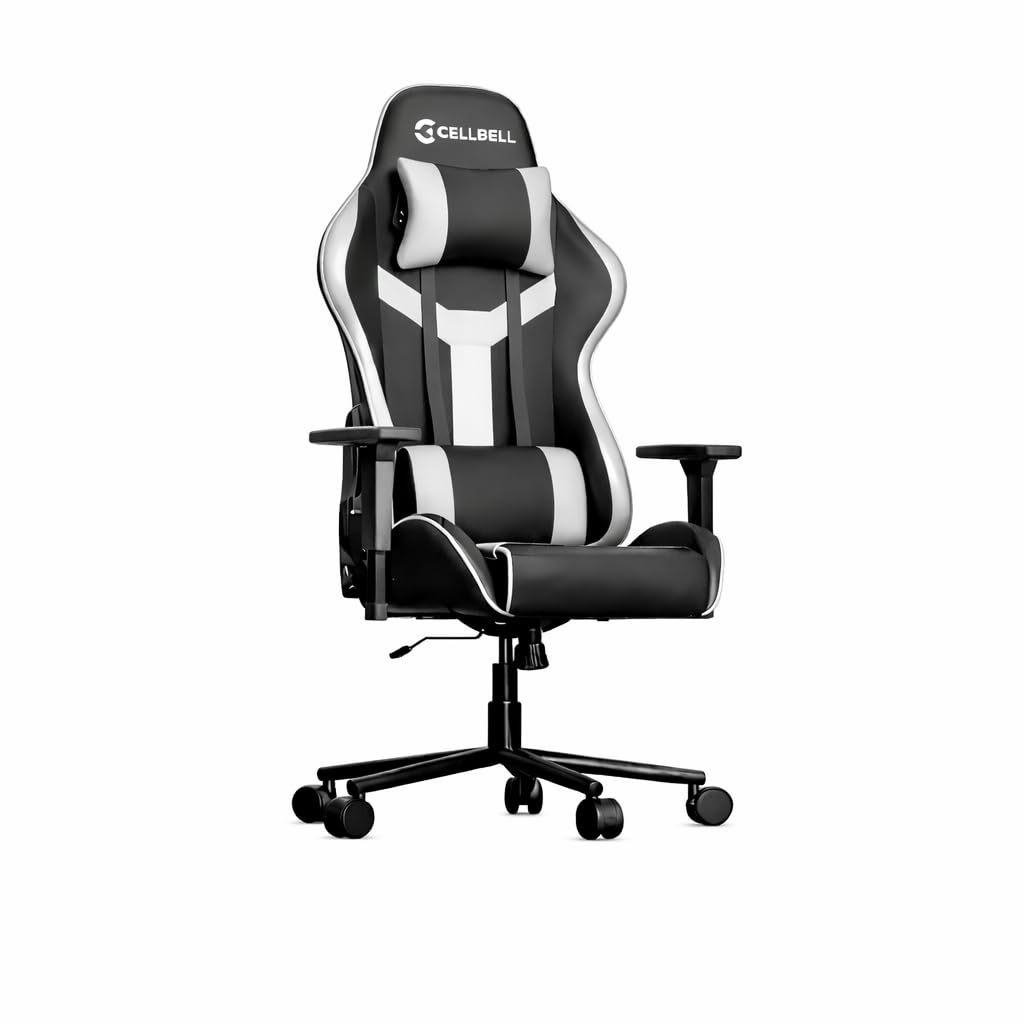 CELLBELL Multi-Functional Ergonomic Gaming Chair, Premium Leatherette Chair with Adjustable Neck & Lumbar Pillow, 3D Adjustable Armrests & Heavy Duty Metal Base (Grey-Black)