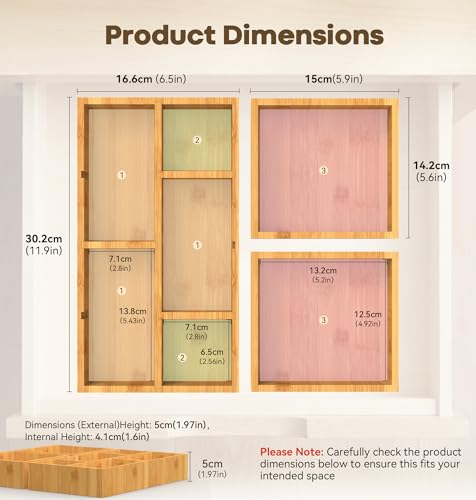 KOCWELL Bamboo Desk Drawer Organizer with Removable Dividers,Multi-Use Office Drawer Organizer Tray,Junk Drawer Organizers for Office,School,Kitchen,Makeup Supply(Original) - image 2