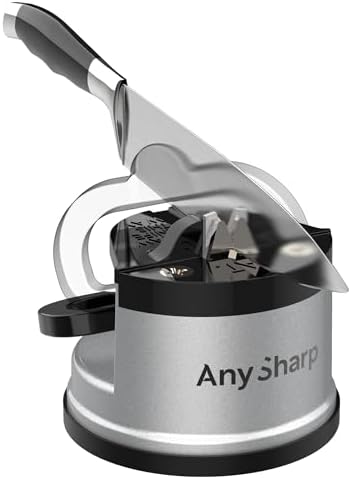 AnySharp – GLOBAL – Hands Free Knife Sharpener - Easy to Use Sharpening Tool with PowerGrip Suction Base and 20-Degree Pre-set Angle - For All Knives: Chef’s, Serrated, and Hardened Steel - Silver - View 5