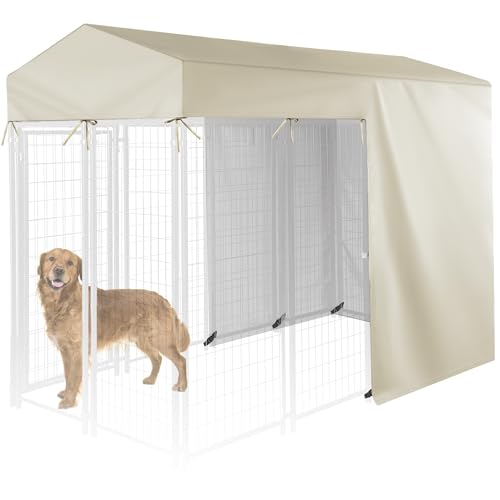 Iceberg Elf Outdoor Dog Kennel Cover Half Coverage for 8'Dx4'Wx6'H 600D Heavy Duty Waterproof Kennel Covers for Dog Cages(Cover Only) Khaki