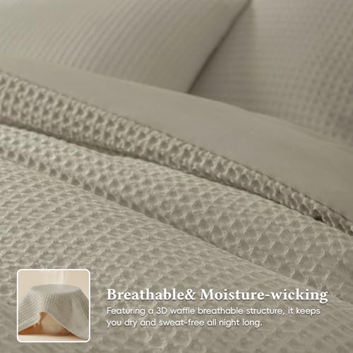 Image of David's Home Textured Summer Waffle Weave Comforter Set, King, Taupe | Cozy Soft Lightweight Breathable Fluffy Durable Hotel Bedding with Pillow Shams for All Season, Luxury Home Decor, Giftable