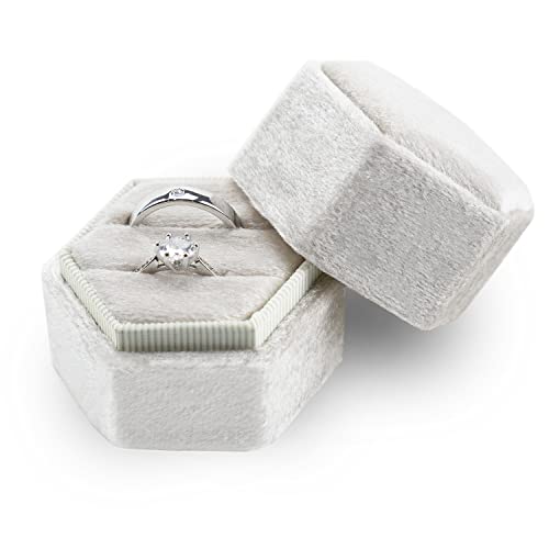 ZORRA Samt Ringbox, Doppelschlitze Ringbox Hochzeit Schmuck Ringschatulle für 2 Ringen, Eleganz Ringbox für Heiratsanträge, Verlobunge, Hochzeite, Valentinstag Schmuck Geschenke - Beige Cover