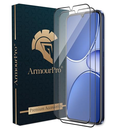 Image of ArmourPro Tempered Glass for Realme P4 Lite - 9H Anti Scratch Screen Protector, Edge to Edge Coverage, HD Clarity, Smooth Touch, Case Friendly | Black, Pack of 2