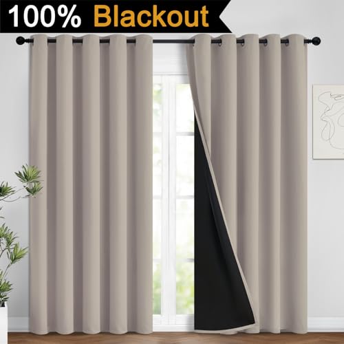 Image of Yakamok Natural Blackout Curtains 63 Inches Long for Bedroom 62 inch Wide 2 PCS | Blackout Curtain Panels for Bedroom, 2 Thick Layers Grommet Top Thermal Insulated Drapes with Black Liner for Living Room