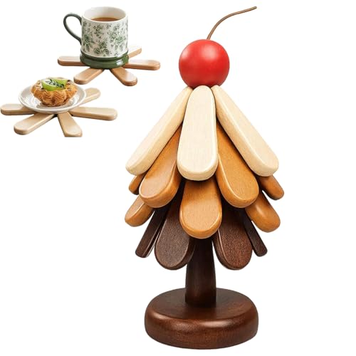 Salvamanteles de madera en forma de árbol, 4 piezas, plegable, antideslizante, salvamanteles resistentes al calor con soporte, para la cocina, al aire libre, pícnic, comidas, comidas festivas, cocina