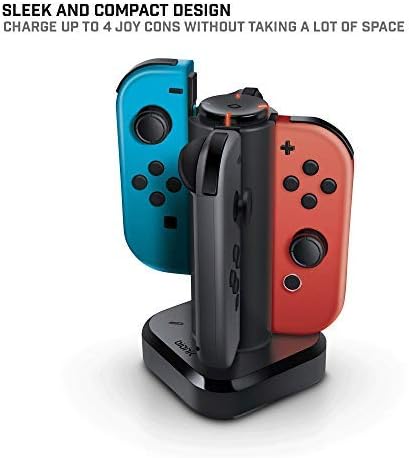 Bionik Tetra Power - Nintendo Switch Joy Concharging Dock (4 Controlers) مع نظام ضبط الكابلات المدمج ومؤشرات حالة شحن LED