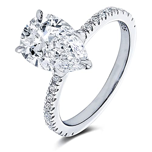 Bo.dream 2 Carat Pear Shaped Cubic Zirconia Cz Engagement Rings Platinum Plated Sterling Silver Size 7 #TOP2