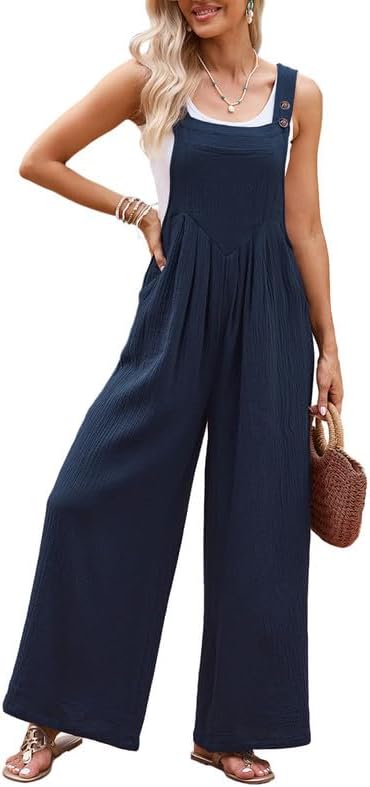 Dokotoo Women's Casual Loose Overalls Jumpsuits One Piece Sleeveless Wide Leg Long Pant Rompers With Pockets - Image 2