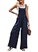 Dokotoo Loose Jumpsuits for Women Overalls Oversized Solid Color Casual Wide Leg One Piece Sleeveless jumpsuit Long Pant Romper with Pockets 2025 Fashion Navy Blue Large