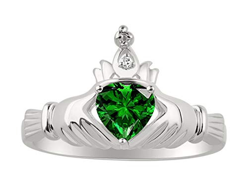 Bague en argent pour femme Claddagh bague pierre de naissance grande taille