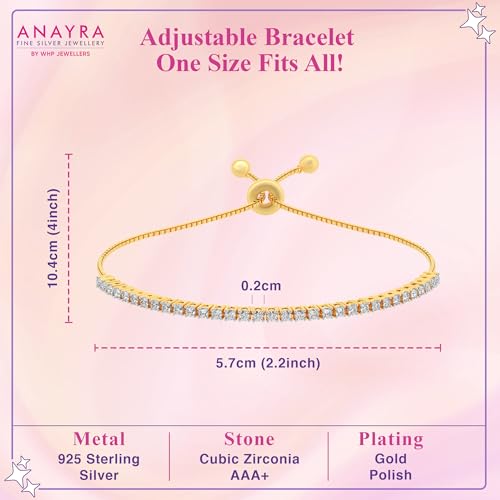Image of 925 Sterling Silver Adjustable Bracelet for Women | Elegant Solitaire Zirconia Tennis String Design | Classic Glide Jewelry Gift for Girls