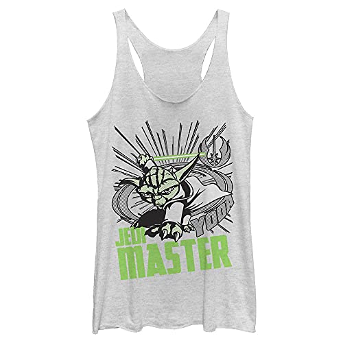Star Wars Junior's Clone Wars Yoda Master Tri-Blend Racerback Layering Tank, White Heather, Large