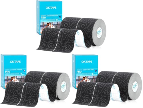 Image of OK TAPE PRO Kinesiology Tape, 2inch x Long Roll 16ft Free Cut Tape, Elastic Athletic Tape Therapeutic Latex Free, 2 Rolls Black+Black (Pack of 3)