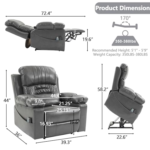 Image of FUNECORP Power Lift Recliner Chair Triple Motor with Vibration Massage | with Vibration Massage and Lumbar Heating, Adjustable Headrest for Elderly People, Faux Leather