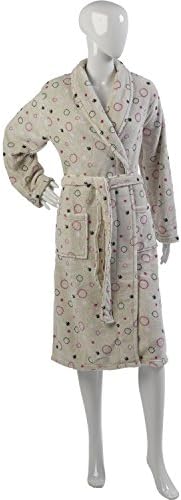 Waite Ltd Ladies Polka Dot Dressing Gown Soft Polyester Coral Fleece Circle Design Bath Robe S-L (Grey or Pink)