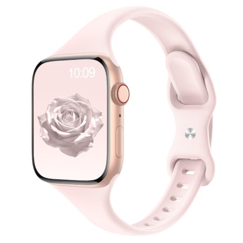 Image of Thin Slim Band Compatible with Apple Watch 38mm 40mm 41mm 42mm 44mm 45mm 46mm 49mm, Replacement Silicone Sport Strap for iWatch Series 11 /10 /9 /8 /7 /6 /5 /4 /3 /2 /1 Ultra SE Women Men, Soft Pink