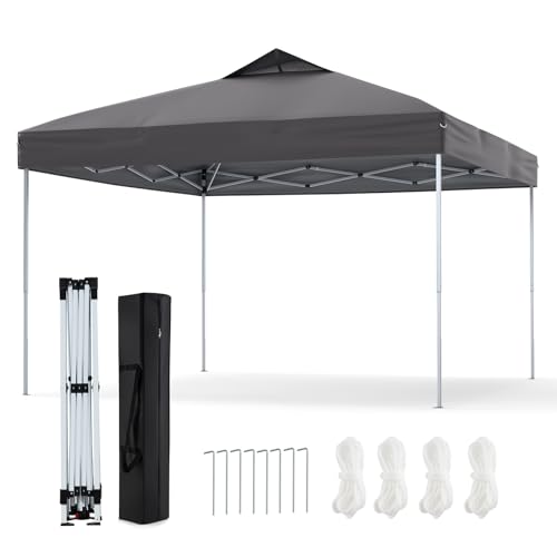 COSTWAY Carpa Plegable 2,95 x 2,95m, Altura Ajustable, Pergolas de Jardin Pop up con 1 Cerradura Central, Bolsa de Transporte, Gazebo Pabellón Plegable Camping Fiesta (Gris)