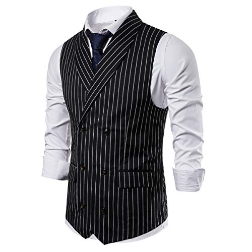 Cloudstyle Men's Pinstripe Slim Fit Formal Dress Double-Breasted Business Vest2