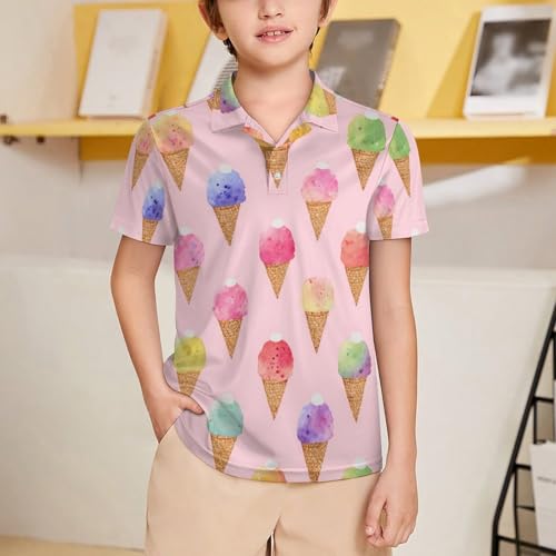 Boys' Classic Polo Shirts Short Sleeve Moisture-Wicking Golf & Tennis Shirts for Youth Teens Cute Ice Cream2