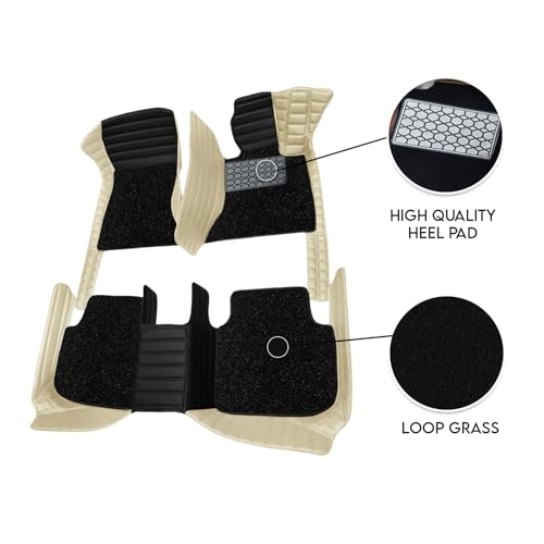 Image of ULS | 9D Combination Foot Mat | Waterproof | Anti-Slip | PU Leather | Full Coverage | All Weather | Custom Fitted | Car Mats | Compatible with Mahindra XUV 3XO (Automatic) 2024 - Black HC-Beige