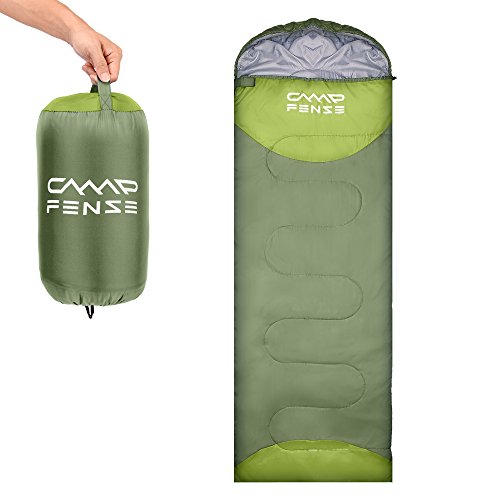 CampFENSE Sleeping Bag Lightweight Portable Compact Backpacking Outdoor Hiking Camping Equipment Tools Gear for Kids Youth Adult Men Women with Compression Storage Bag (Green)