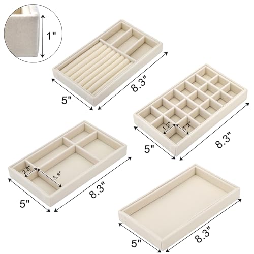 Elsjoy Set of 8 Velvet Jewelry Tray, Drawer Insert Divided Storage Holder Stackable Jewelry Organizer, Necklace Bracelet Display Tray for Christmas2
