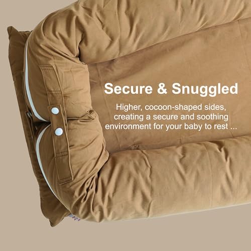 Image of Deluxe Infant Lounger, Baby Nest Cover for Baby Girls & Boys, Newborn Essentials for Baby 0-12 Months, 100% Cotton (GoldenBrown)