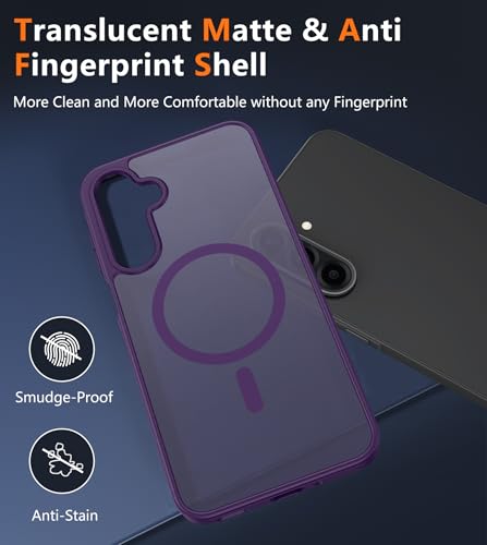 Image of FNTCASE for Galaxy A26 5G Phone Case: Magnetic Matte Translucent Military Grade Drop Protection Cell Phone Cover - Slim Rugged Durable Shockproof Protective for Samsung A26 Cases - Purple