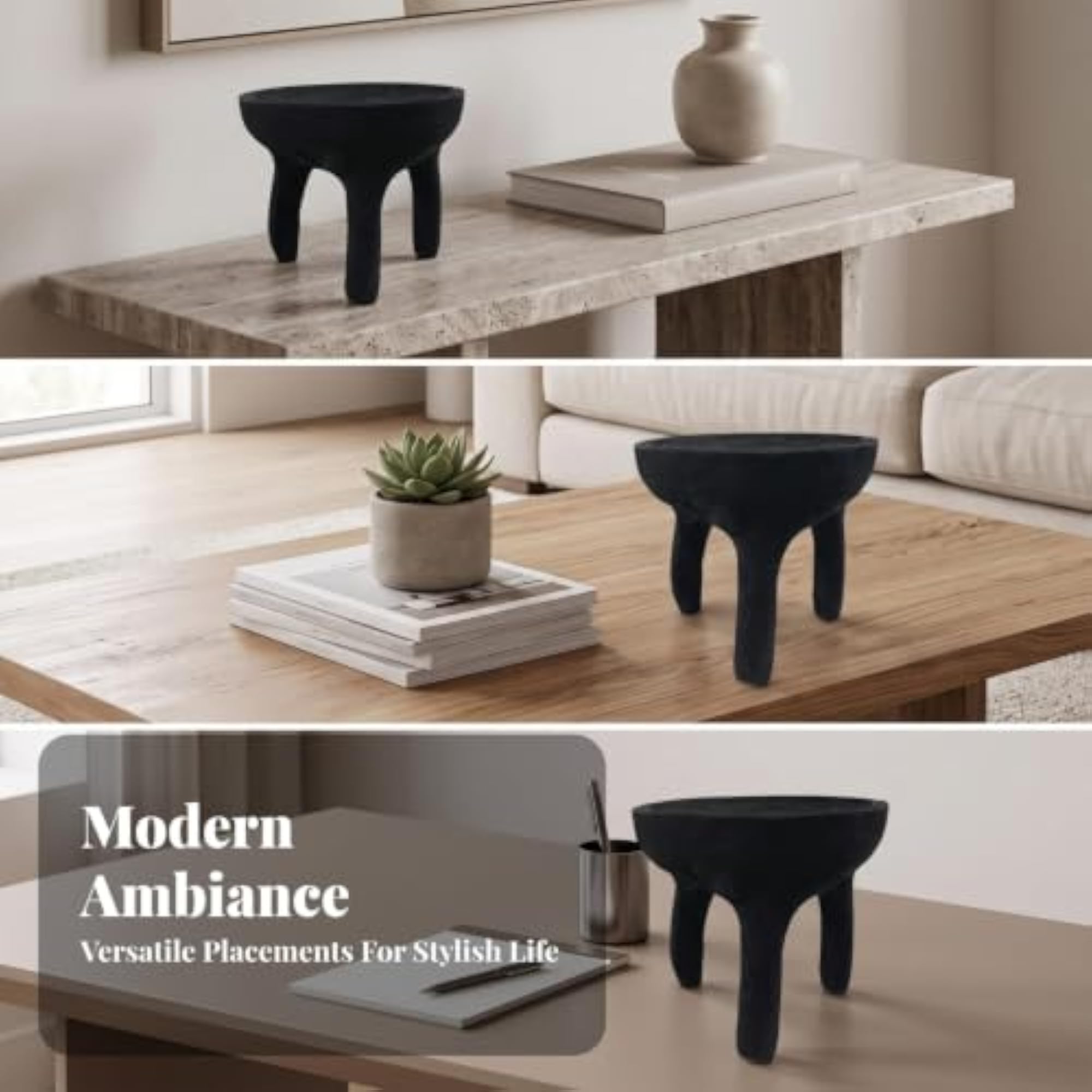 Compact Decorative Tray with Legs, Rustic Wood Pedestal