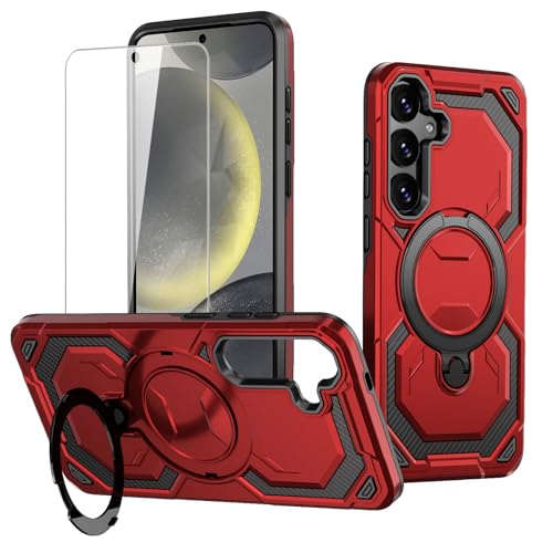 Coque Samsung S25 FE avec support MagSafe antichoc rouge en TPU et PC rigide pour homme et femme