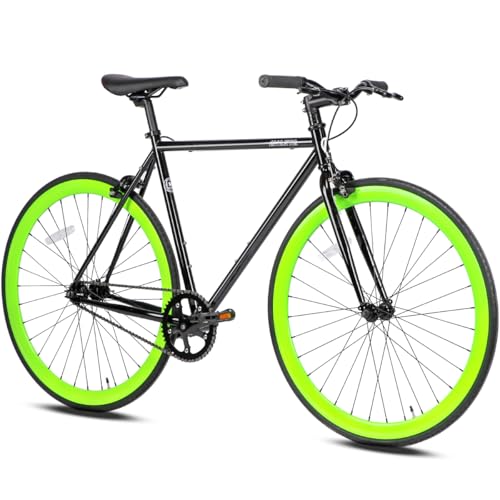 AVASTA Single-Speed Fixed Gear Urban Commuter Bike for Women and Men, Lightweight Unisex Fixie Bike, Flat Handlebar Flip Flop Hub City Road Bicycle, 54 Black & Green