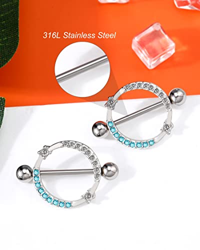 Melighting 14G Nipple Rings Shiny Stainless Steel 316L Clear Blue Cz Dainty Round Nipple Barbell Nipple Bars Body Piercing Jewelry For Women #TOP3