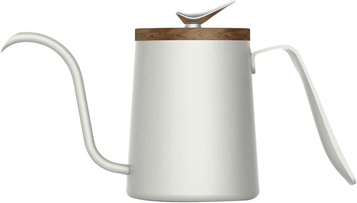LEIYTFE Long Narrow Spout Coffee Pot Stainless Steel Drip Pot Pour Over Coffee Kettle for Home Office, Gooseneck Kettle Tea Pot Stovetop for Outdoor (Color : White, Size : with Lid)