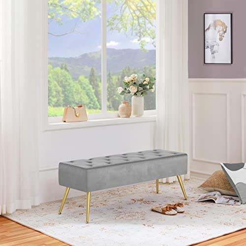 Topeakmart Dining Room Bench, Button-Tufted Dining Bench For Kitchen, Upholstered Dining Bench, Dining Room Bench With Gold Metal Base For Kitchen Living Room Entryway Gray #TOP3