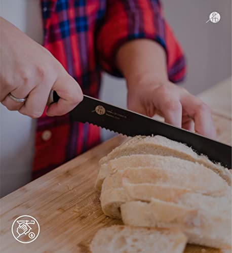 Image of Everdure by Heston Blumenthal 10.55 Inch Bread Knife Perfect for Slicing Large Bread Loaves, Serrated Blade, Pakka Wood Handle, Titanium Coated Blade