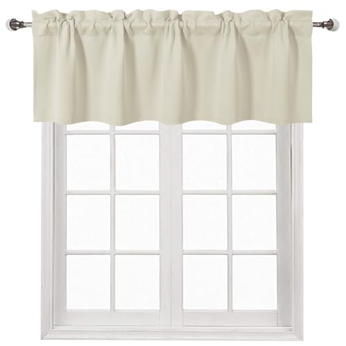 DWCN Light Beige Rod Pocket Valance for Windows 60 x 18 Inch, 1 Panel