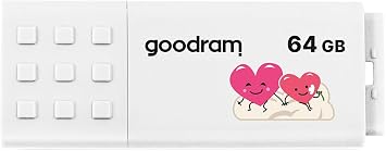 GoodRam 64GB USB Memory USB 3.2 Gen 1 Flash Memory, 60MB/s Reading Speed, 20MB/s Writing Speed, 0°C – 70°C Working Temperature, Windows, MacOS, Linux Compatible, Valentine's Day Printed, UME3-0640W0R11-V, White