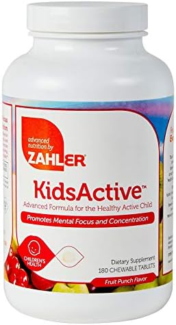 Zahler KidsActive, Kids Chewable Concentration Formula, All Natural Children’s Supplement Supporting Focus and Attention, Certified Kosher, 180 Fruit Punch Flavored Tablets
