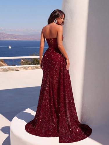 Image of Cocktail Evening Gowns Formal Dresses for Women Sequin Tulle Wedding Guest Party Sexy Off Shoulder Floor Length Prom Dress