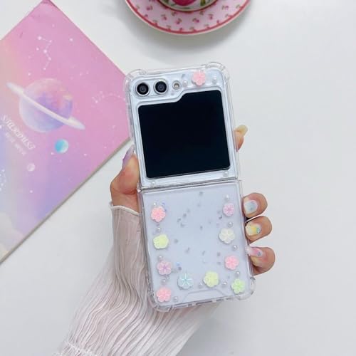 Coque Samsung Z Flip 5 4 3 transparente à fleurs et paillettes lune