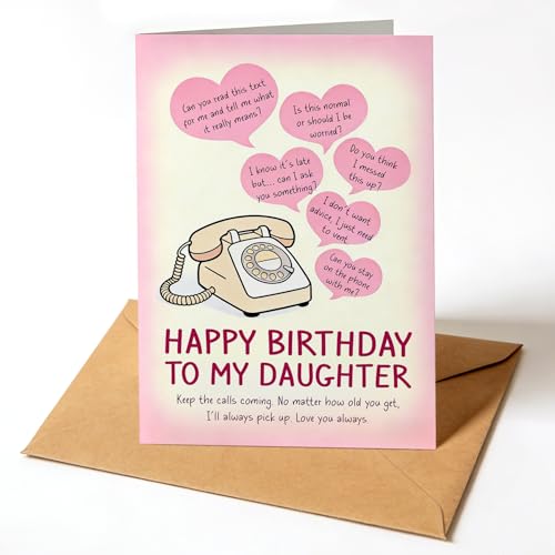 Lhazyl Sentimental Birthday Card for Daughter from Mom Dad, Retro Telephone Greeting Card for Adult Teenage Daughter, Heartfelt Meaningful Bday Gift for Her, Blank Inside 5x7 Inch