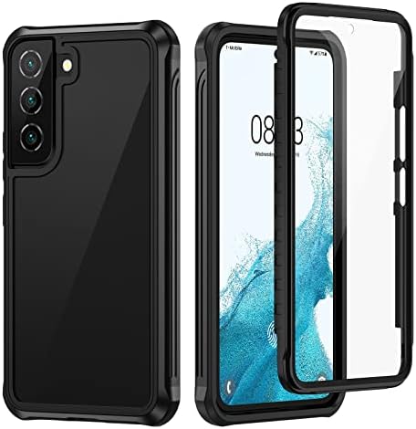 seacosmo for Samsung Galaxy S22 Case 6.1 Inch, [Built-in Screen Protector] Full Body Heavy Duty Shockproof Dustproof Snowproof Protection Bumper Clear Back Case for Samsung S22 5G, Black