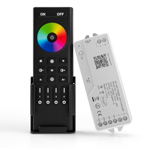 Image of BTF-LIGHTING 2.4G WiFi DR04W SPI RGBW Controller RC03RF RF Remote Tuya APP /Smart Life /Google Home /Alexa Control Support SK6812RGBW SMD /FCOB WS2814 IC etc Addressable RGB+W LED Strip STA Mode