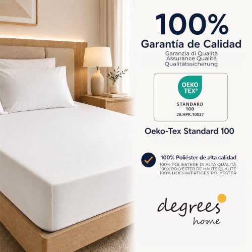 Degrees Home Collection - Sábana Bajera Ajustable 150x190x33 cm - Microfibra de poliéster, Calidad Oeko Tex sin tóxicos, Super Suave - Blanco - Imagen 8