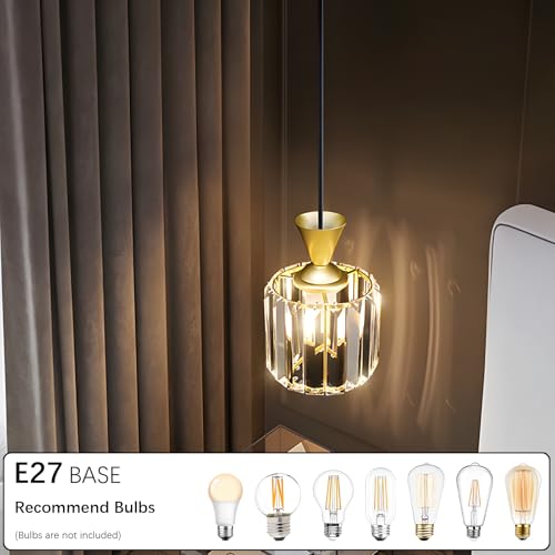 niuniaj Pendant Light,Acrylic Crystal Pendant Light Shade,150CM Adjustable Ceiling Pendant Light Fitting,E27 Pendant Ceiling Light fof Living Room Bedroom Kitchen Dining Room Hallway Glod(NO Bulb) - Image 3