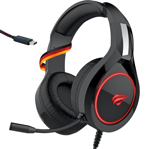 SCHWAIGER Gaming Headset USB E-Sports LED Kopfhörer Mikrofon PC Overears Verstellbarer Kopfbügel Schaumstoff-Polsterung Geräuschunterdrückung