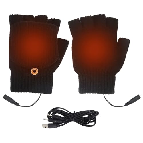 Udbrud Guantes calefactados por USB, guantes calentados sin dedos con media mano, guante calentado lavable con cubierta de dedos, guantes de invierno, calefacción