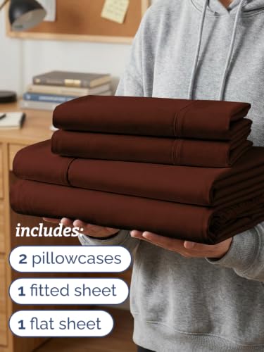 Image of Twin XL 4 Piece Sheet Set - College Dorm Room Essentials - Oxblood