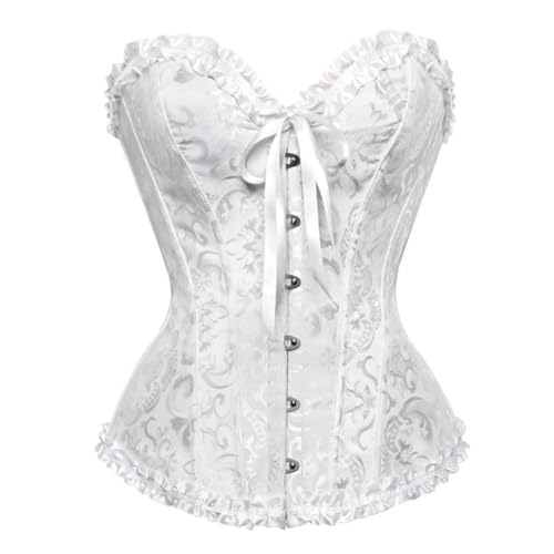 Moonight White Corset Top Floral Renaissance Womens Lace Up Boned Overbust Corset Bustier White XS
