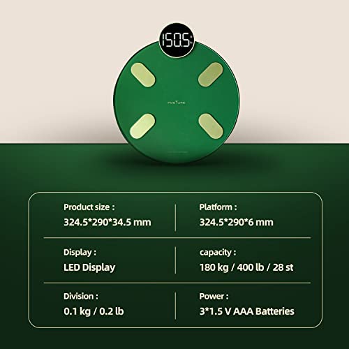 Scale For Body Weight, Posture Digital Bathroom Scale Large Led Display Weight Scale, High Accurate Body Composition Analyzer With Bmi With Free Smartphone App, 400Lb,Green #TOP7